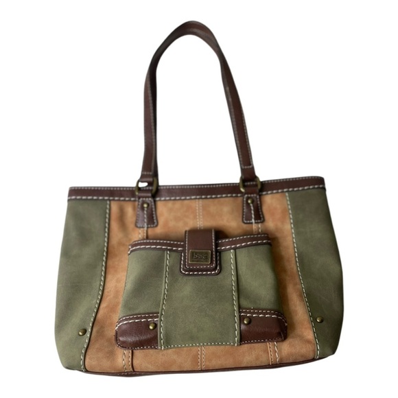 BOC Born Concept Women’s Olive Green/ Tan Leather Shoulder Bag - Picture 1 of 6